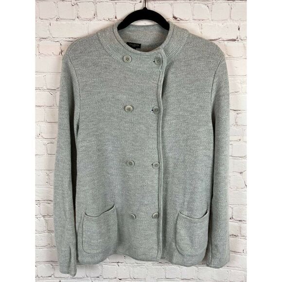 TALBOTS PETITES lambswool blend gray button pockets sweater jacket cardigan XLp - Picture 1 of 7